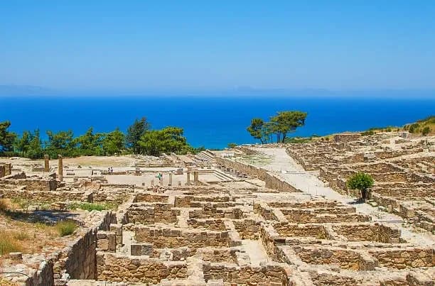 The ruins of ancient Kamiros descending toward the Aegean Sea
