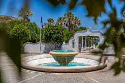 Ornamental garden fountain and Art Deco pavilion at Kallithea Springs